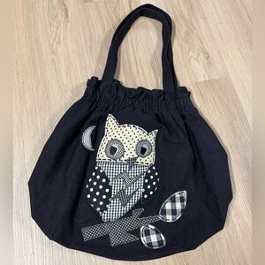 Funky Black Tote Bag with Owl Design.